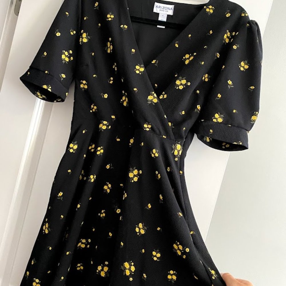 Black with Yellow Flowers Vintage Dress
